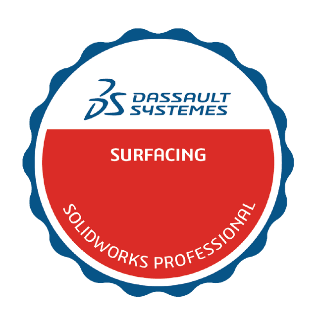Solidworks certificate badge achieved by passing the Solidworks Surfacing Badge Exam